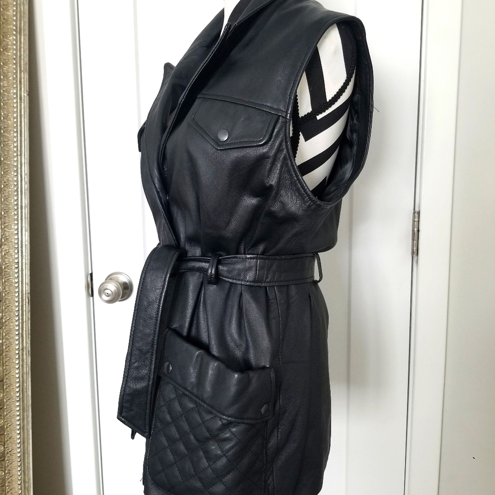 Womens  vintage black leather vest